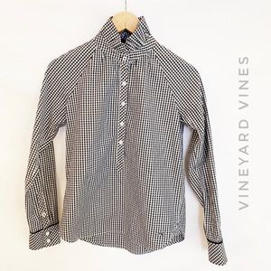 Vineyard Vines Gingham Ruffle Popover Holiday Sz 0 Black White